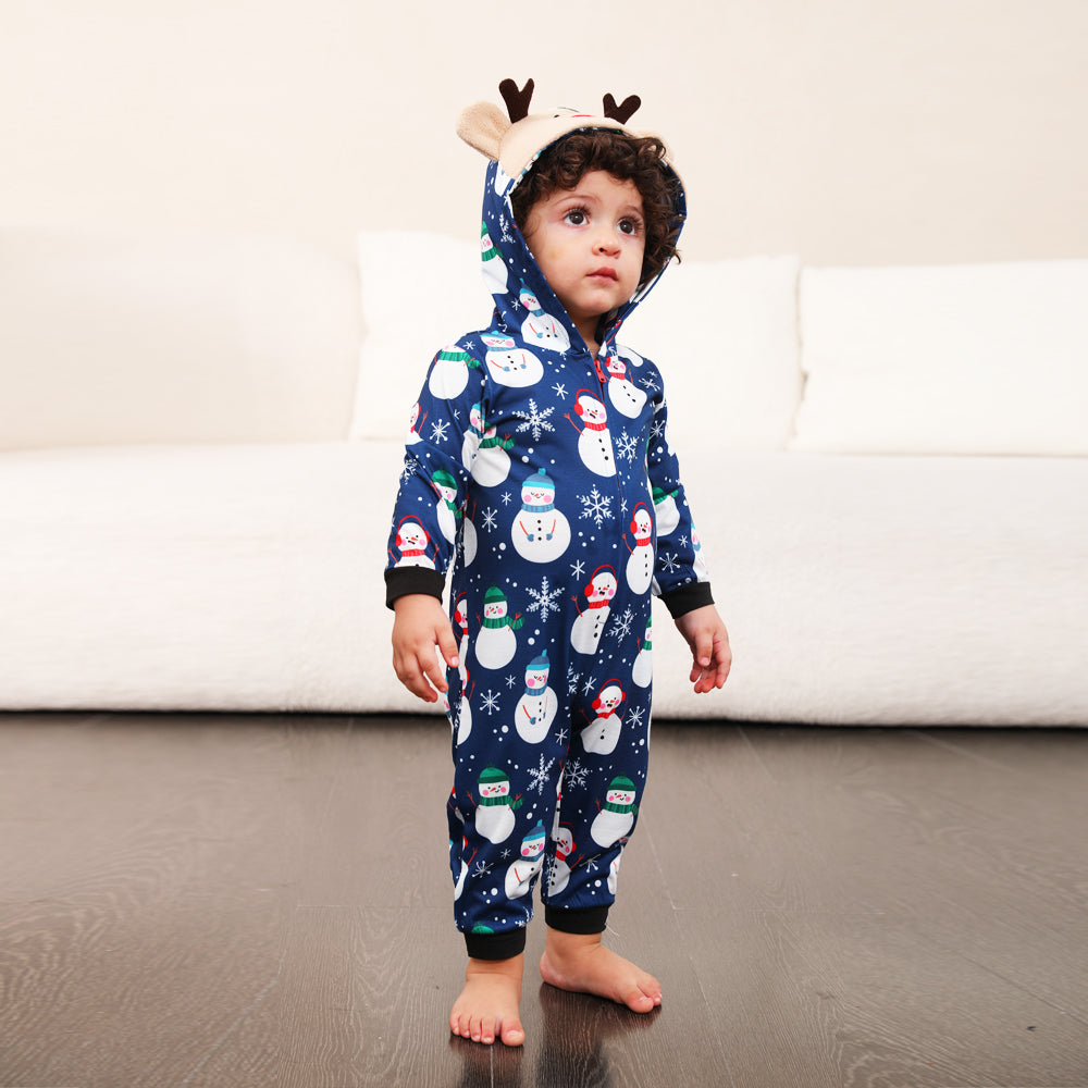 Blauwe Sneeuwman Bijpassende Familie Kerst Pyjama's Onesies
