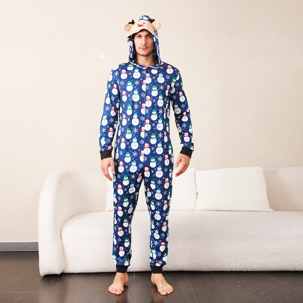 Blauwe Sneeuwman Bijpassende Familie Kerst Pyjama's Onesies