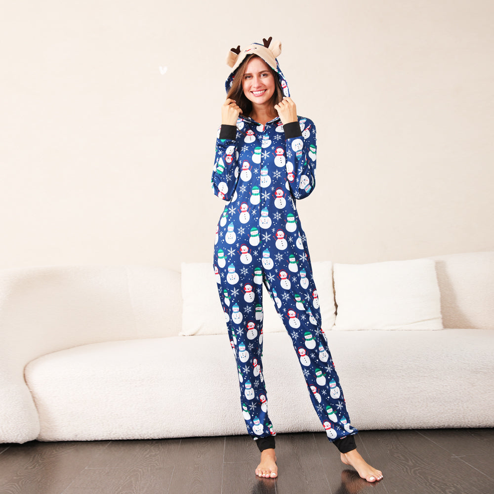 Blauwe Sneeuwman Bijpassende Familie Kerst Pyjama's Onesies