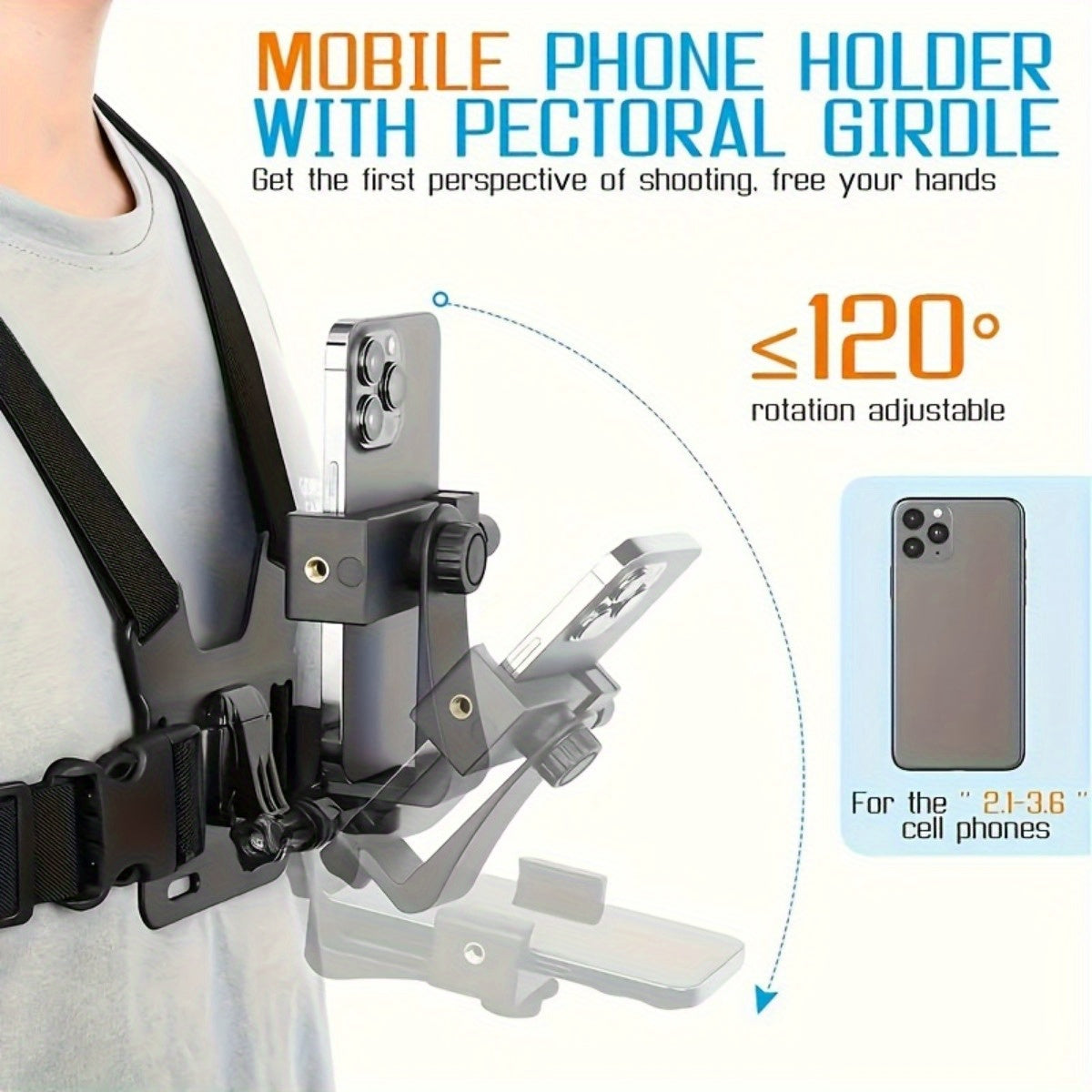 Verstelbare Handsfree Borstband voor Comfortabel Filmen en Fotografie – Veilige Telefoonhouder voor Smartphones en Actiecamera's