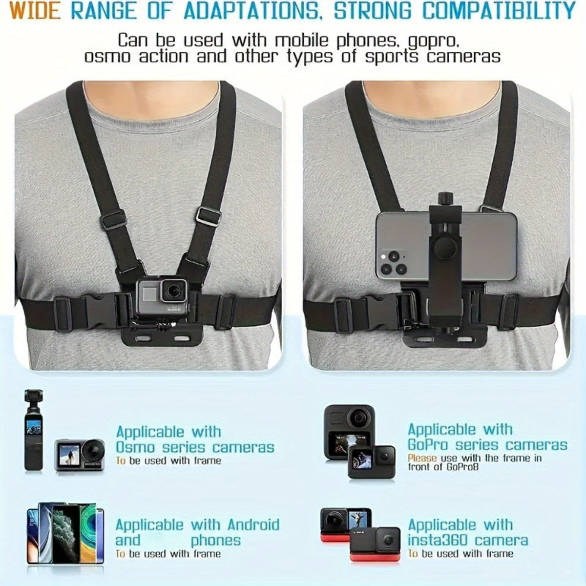 Verstelbare Handsfree Borstband voor Comfortabel Filmen en Fotografie – Veilige Telefoonhouder voor Smartphones en Actiecamera's