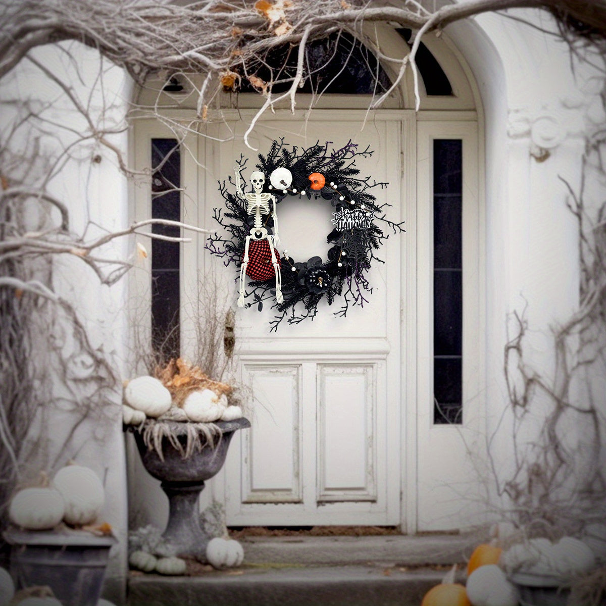 Halloween Gotische Skelet Pompoen Krans | Spookachtige Wanddecoratie