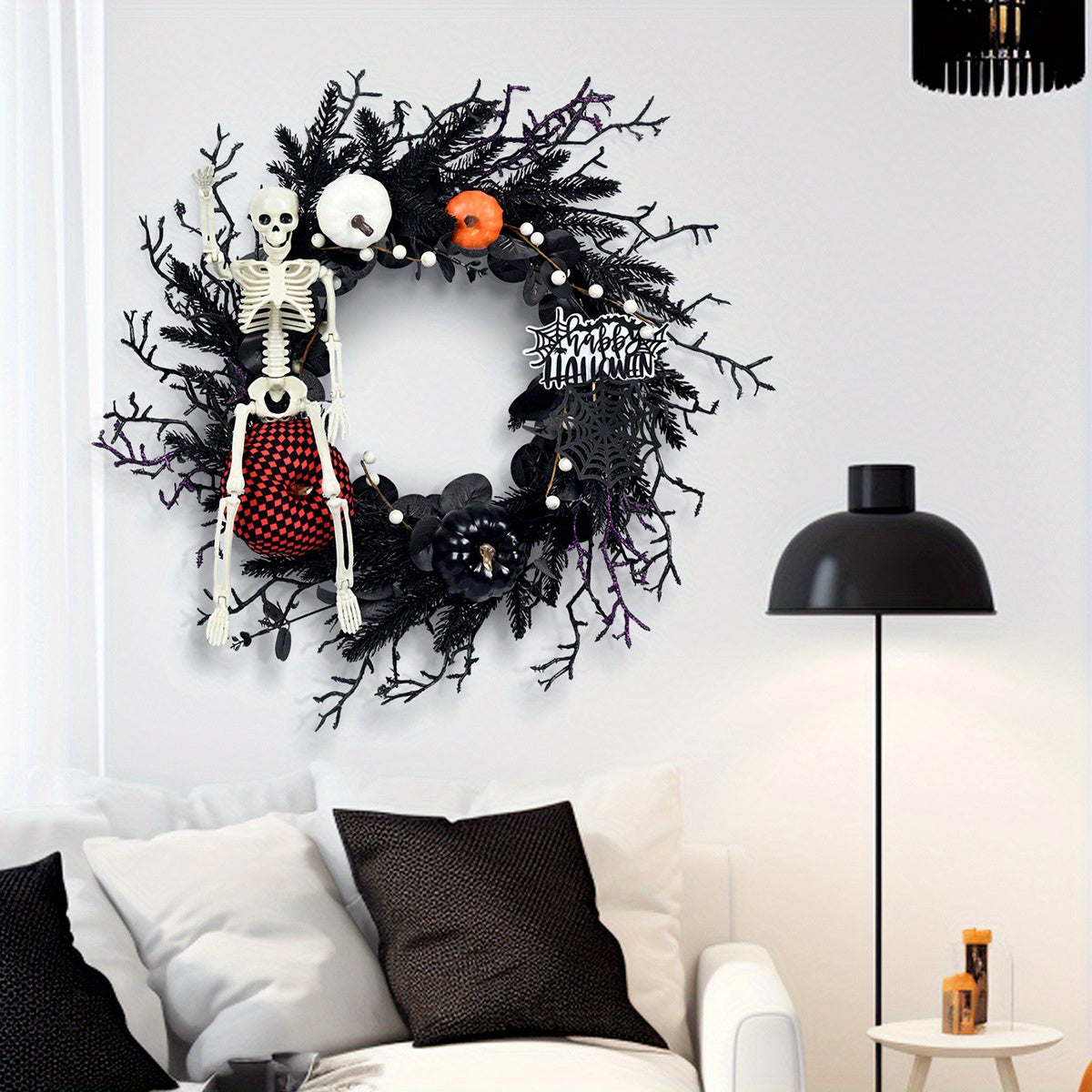 Halloween Gotische Skelet Pompoen Krans | Spookachtige Wanddecoratie