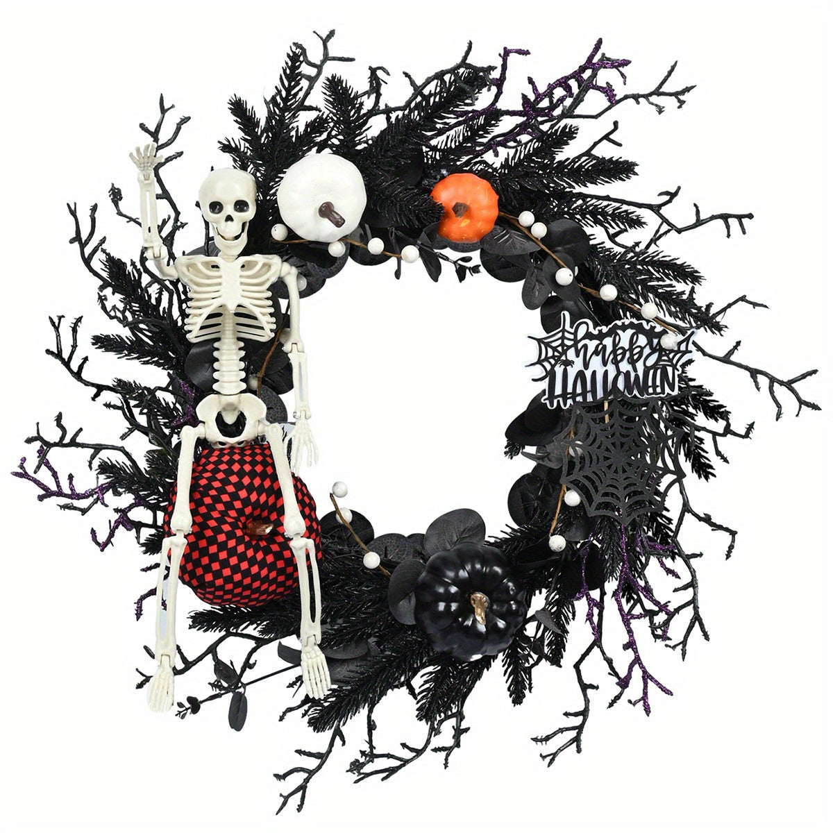 Halloween Gotische Skelet Pompoen Krans | Spookachtige Wanddecoratie