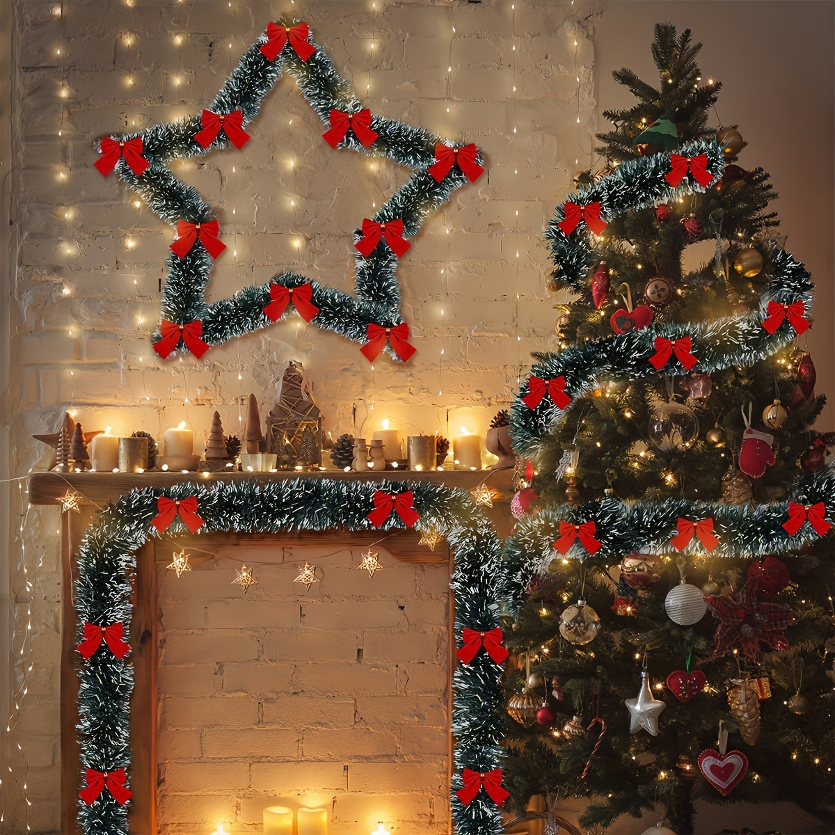 LumaTinsel LED Kerstguirlande – Set van 2 draadloze metallic guirlandelampen met warm licht