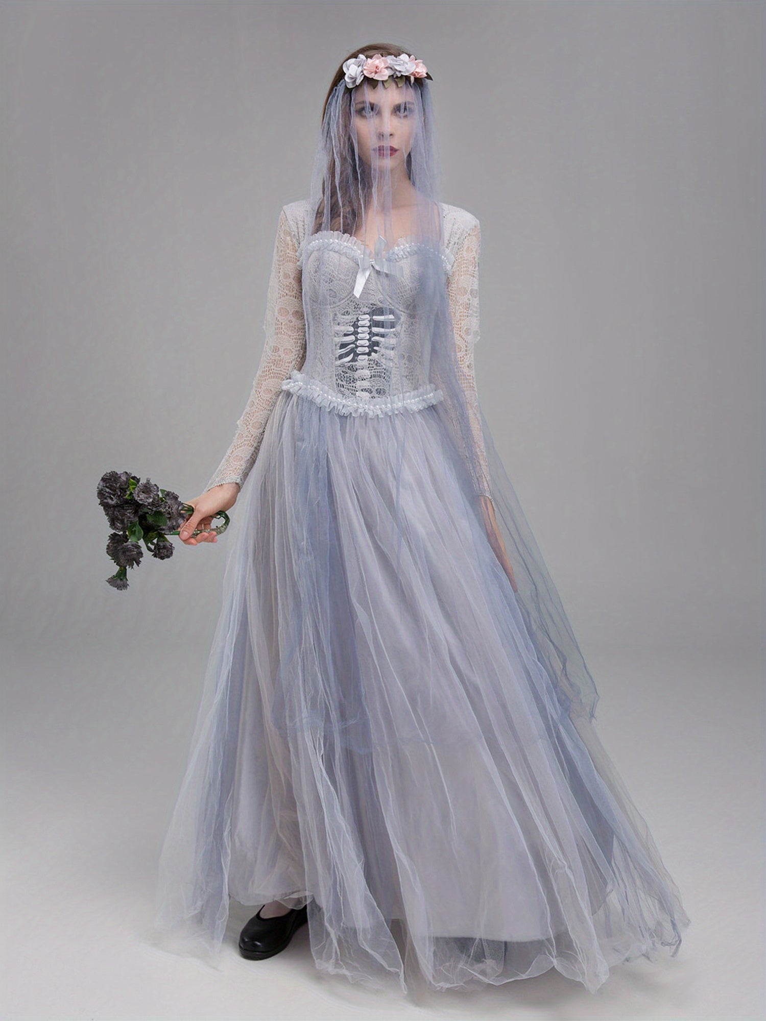 Vrouwen Gothische Kant Halloween Lijk Bruid Kostuum Jurk | Maxi