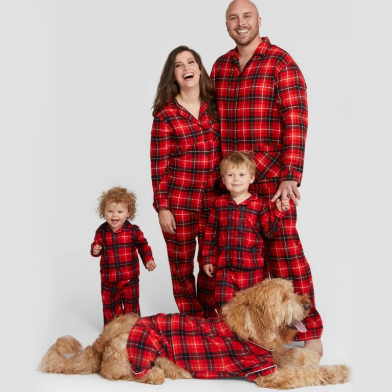 Tartan Ruit shirt Bijpassende Familievakantie Pyjama's - Honden Pyjama's Inbegrepen