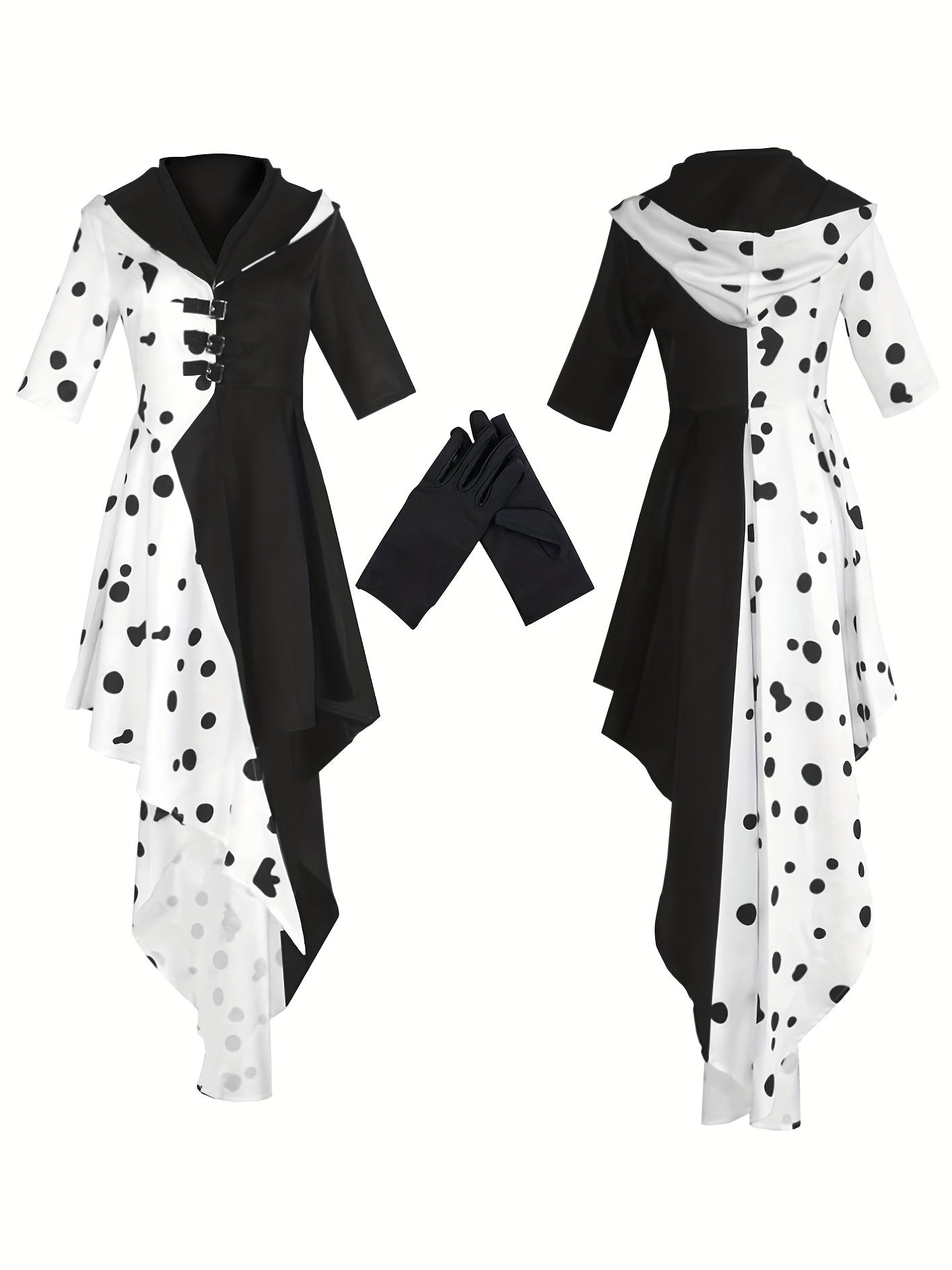 Dames Hooded Dalmatiër Halloween Film Kostuum Jurk | Asymmetrisch Hoog Laag