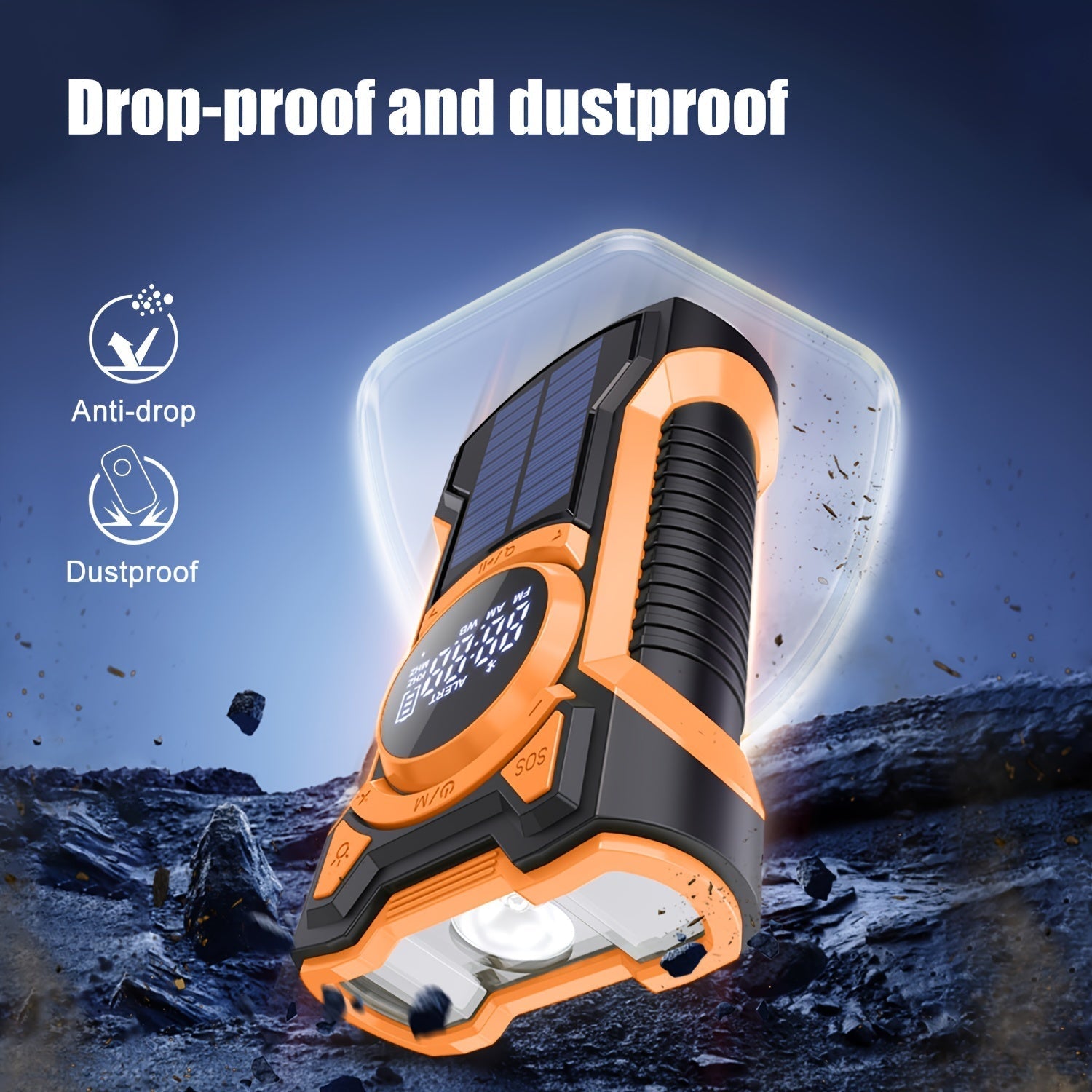 All-in-One Noodradio met Handcrank, Zonnepaneel, Zaklamp & USB Oplader – Ideaal voor Kamperen en Buitenactiviteiten