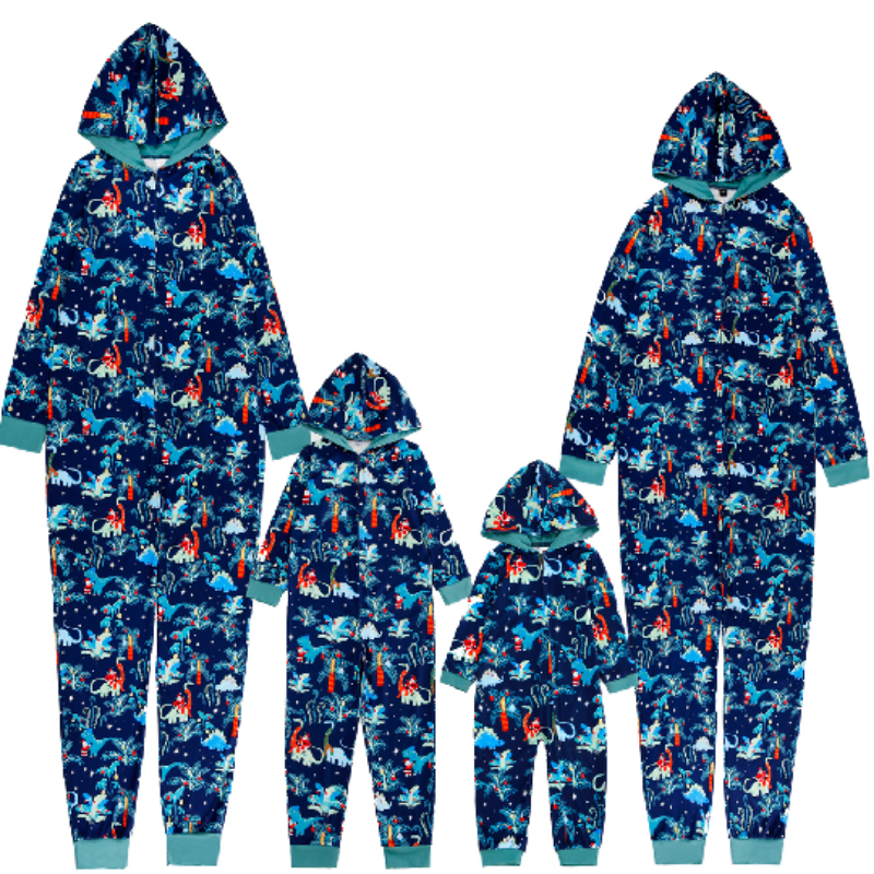 Blauwe Kerst Hooded Matching Familie Kerst Pyjama's Onesies