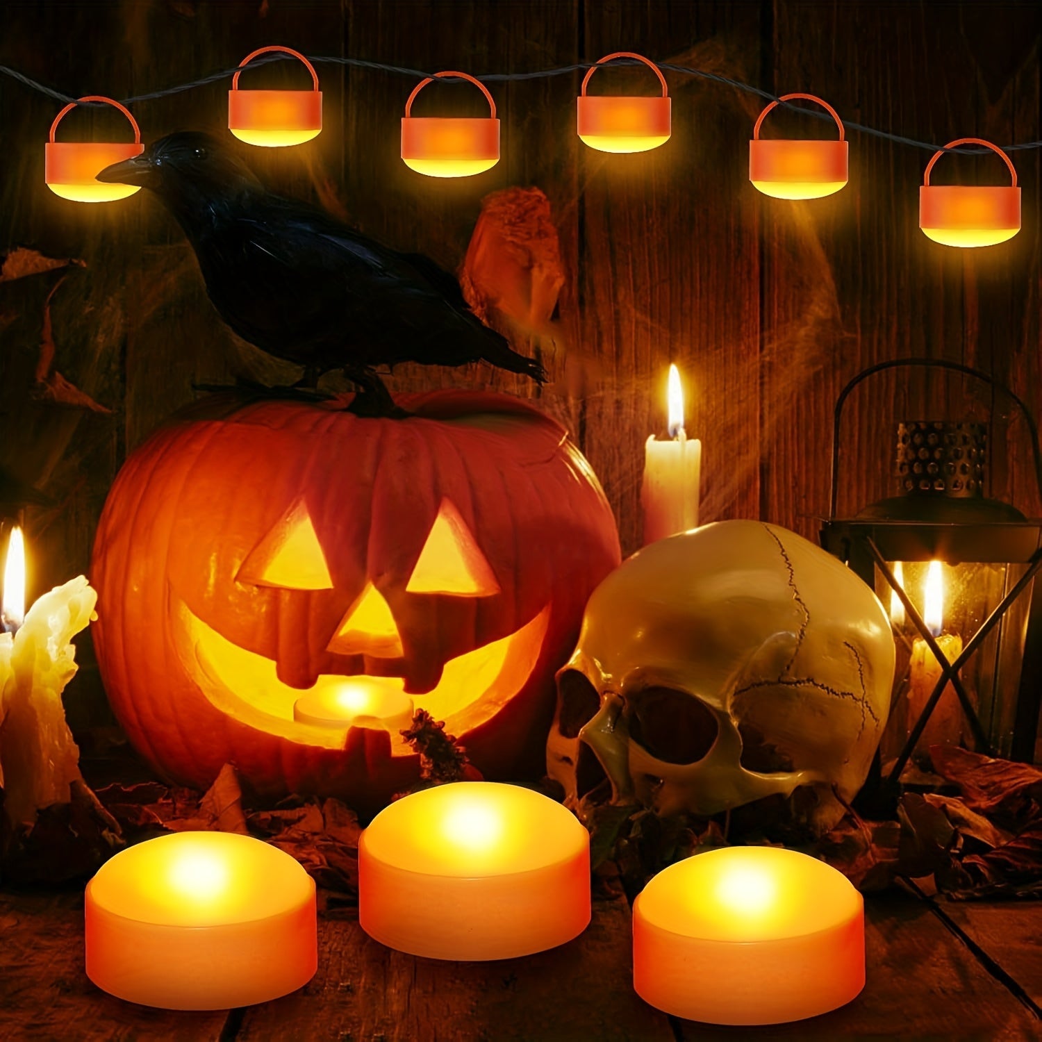 Vlamloze Batterij Jack-O-Lantern Lichten | LED Theekaarsen