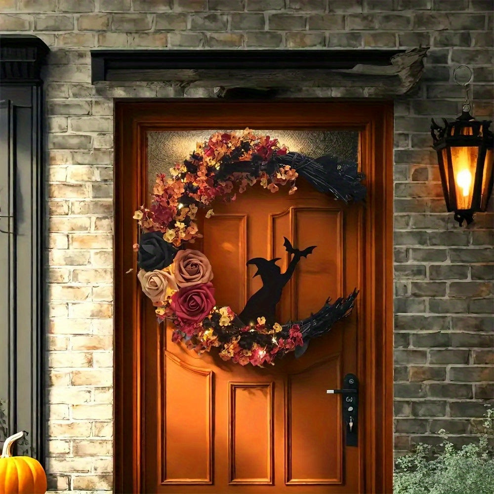 Halloween Rustieke Heks Bloem Wreath | Halvemaan Deur Decor