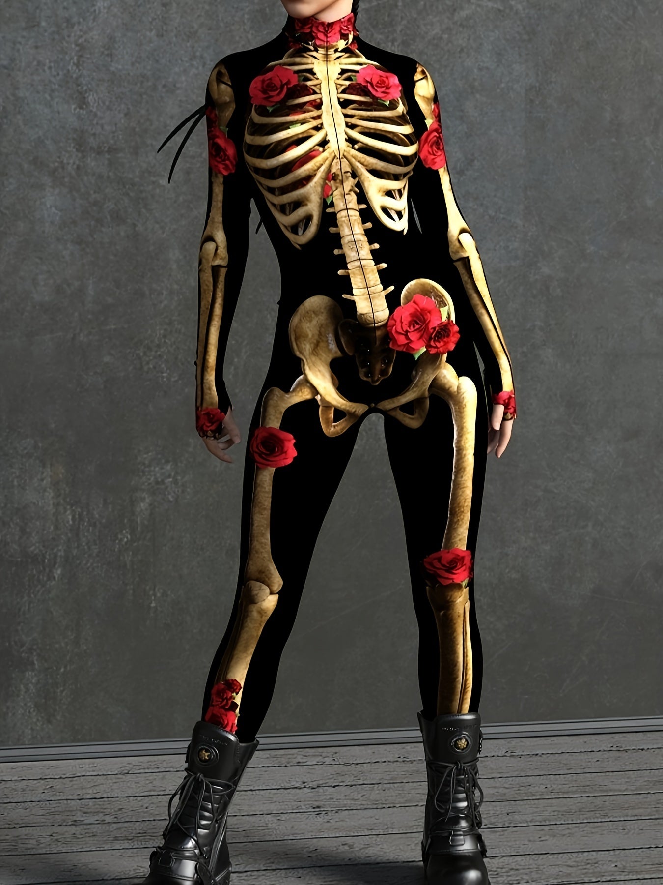 Vrouwen Skeletprint Halloween Kostuum Jumpsuit | Lange Mouwen Rekbaar