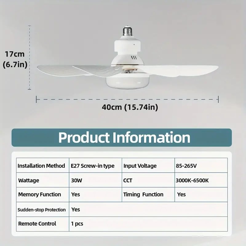LuxeBreeze Draagbare Plafondventilator & Licht | Elegante 2-in-1 oplossing met afstandsbediening voor comfort en stijl