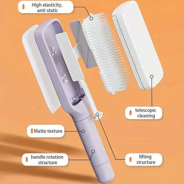 LuxéTress 4-in-1 Zelfreinigende Haarborstel | Innovatieve haarborstel met zelfreinigende technologie voor moeiteloos glad en glanzend haar