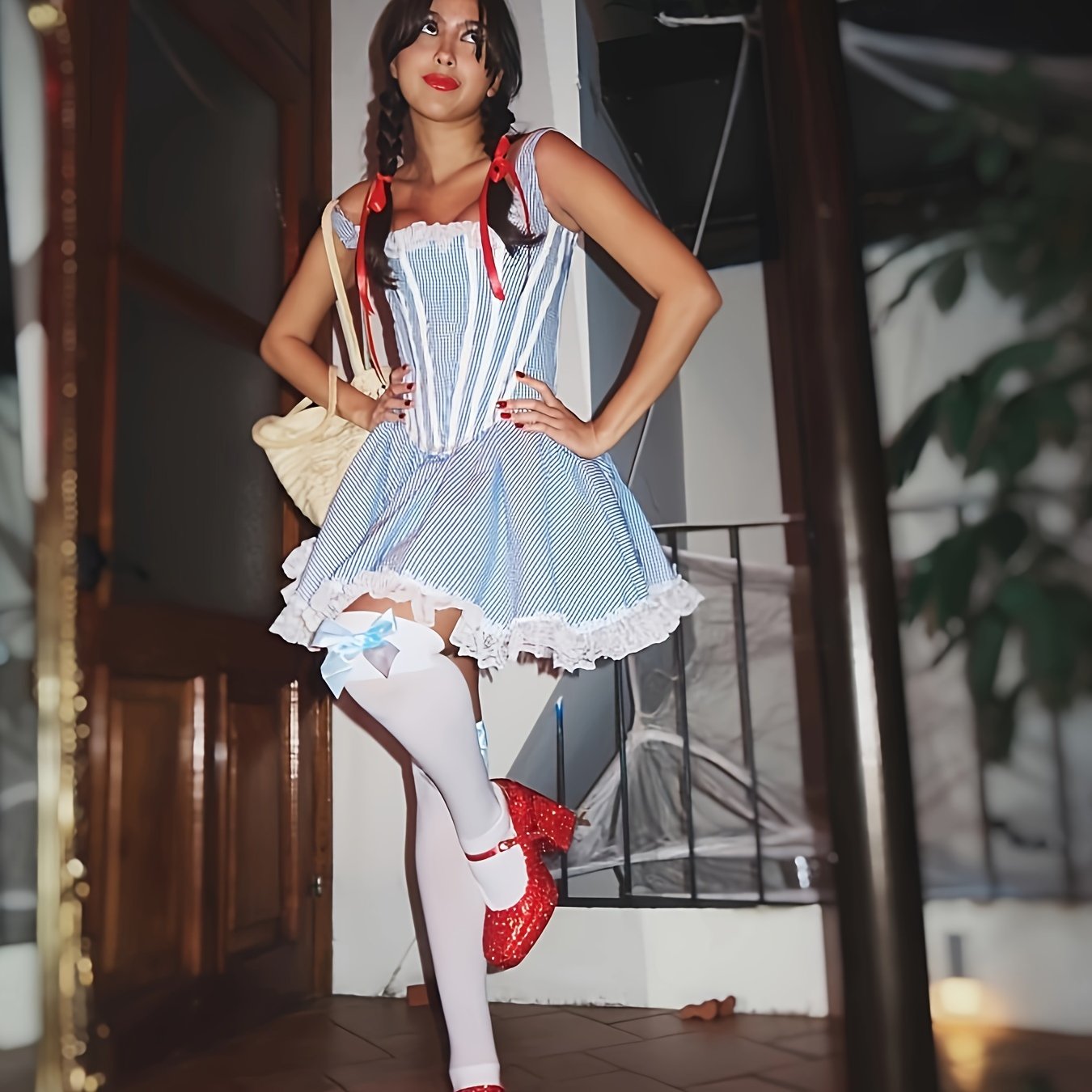 Dames Vintage Gestreepte Halloween Kostuum Jurk | Korte Kant