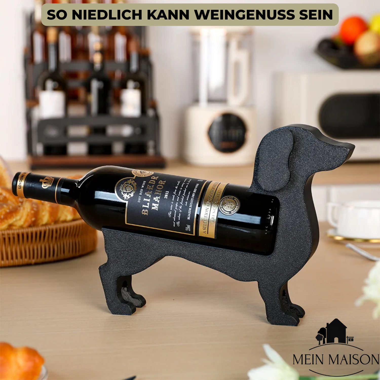 Wijnfleshouder Teckel CorkHound | Origineel Design | Stevig & Decoratief | Voor 375–500 ml