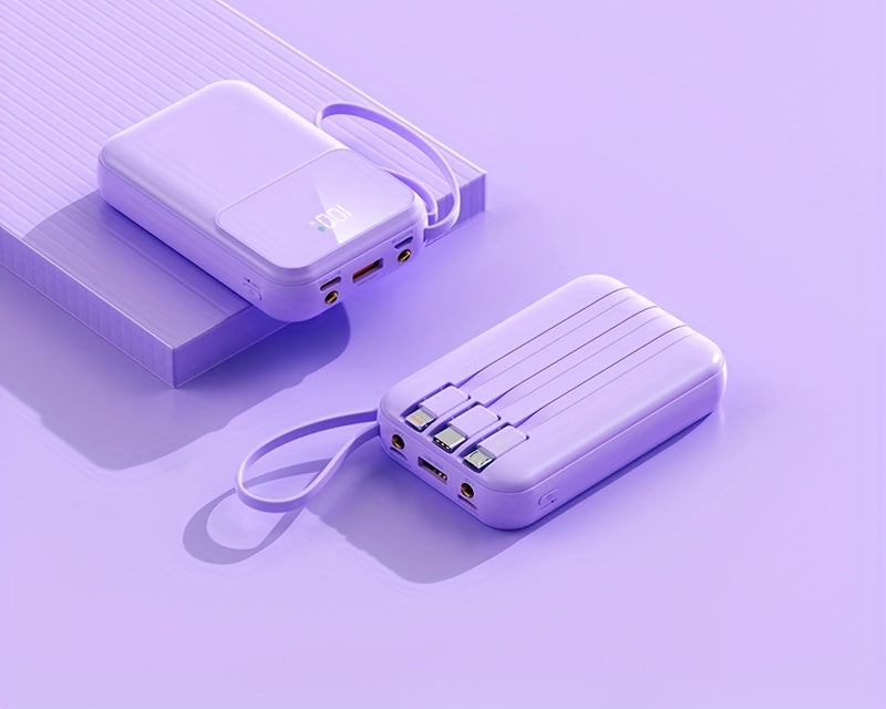10000mAh Draagbare Powerbank met Snelladen en Ingebouwde Kabels – Compacte Telefoonoplader met LED-display