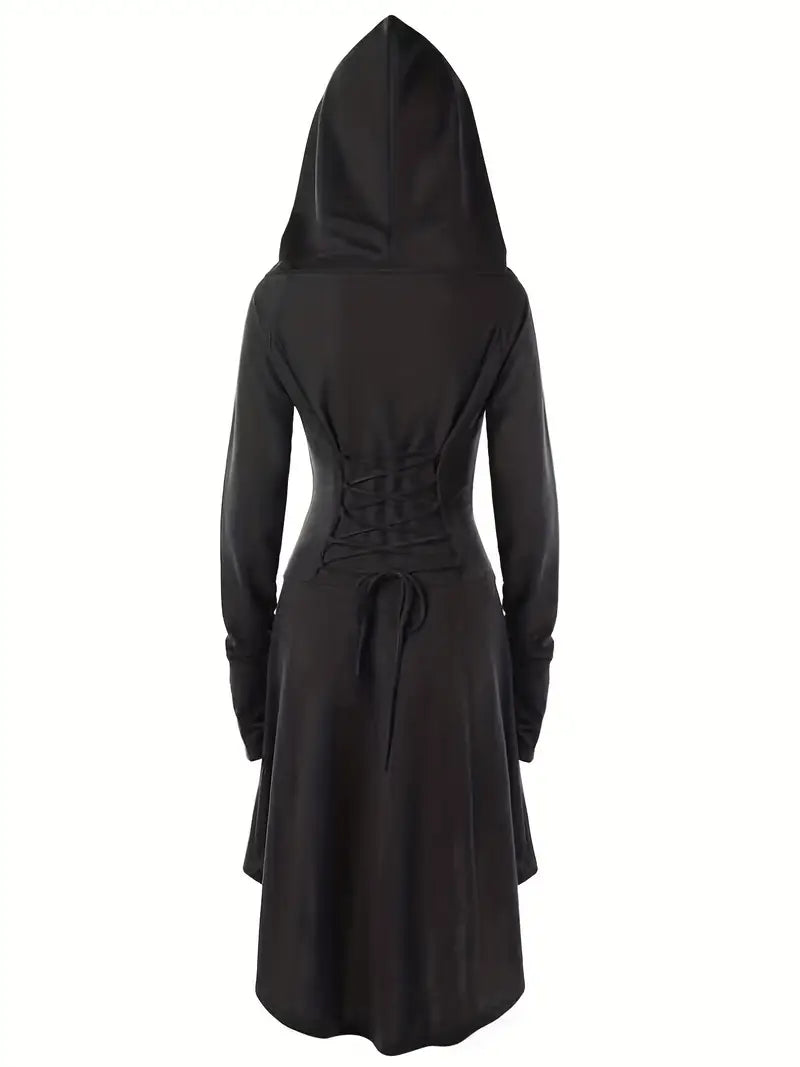 Dames Gothic Lace Up Halloween Film Kostuum Jurk | Hoodie Lange Mouwen