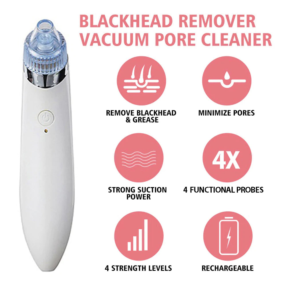 LuxeGlow Elite Blackhead Verwijderapparaat | Oplaadbare 4-in-1 oplossing voor een heldere, stralende huid