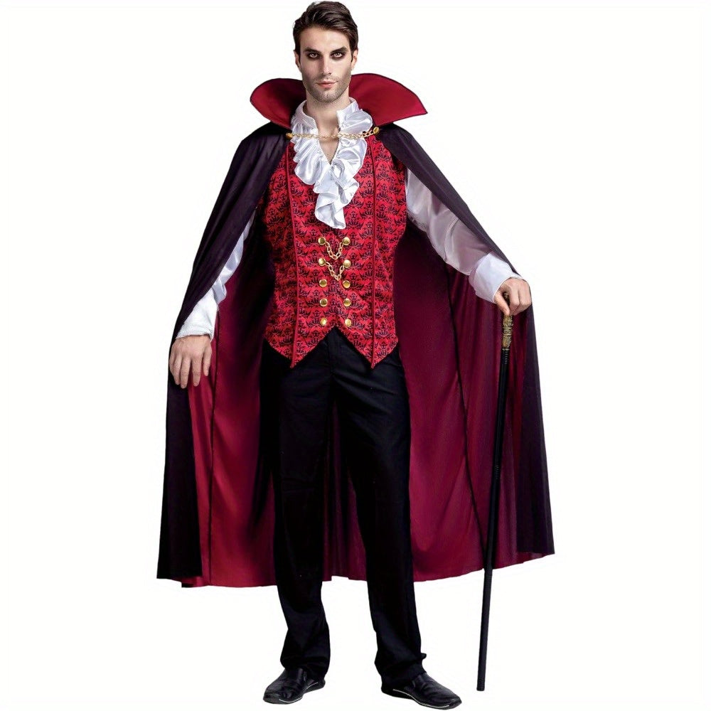 Heren Gothic Vampier Halloween Kostuum | Lange Cape Rimpelshirt
