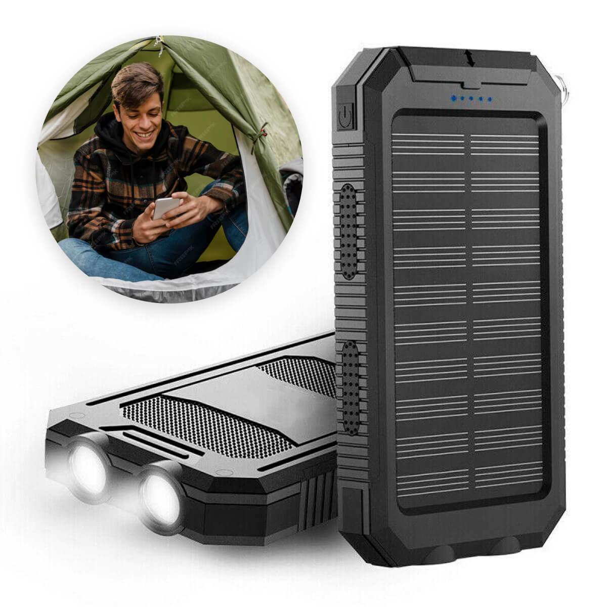 500000mAh Waterdichte Zonne-energie Powerbank met Dubbele USB-poorten en LED Zaklamp - Beste Draagbare Oplader voor Buitengebruik