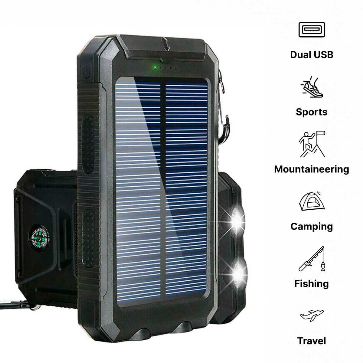 500000mAh Waterdichte Zonne-energie Powerbank met Dubbele USB-poorten en LED Zaklamp - Beste Draagbare Oplader voor Buitengebruik