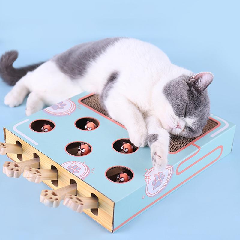 3-in-1 Interactief Katten Speelplein met Krabpaal, Milieuvriendelijk Kartonontwerp, Ruimtebesparend Speelgoed voor Actief Spel