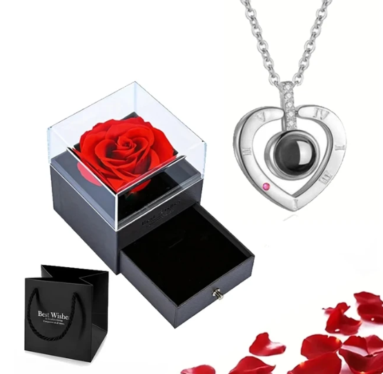 Roman ketting | Eeuwige roos en hart ketting | Luxe geschenkset