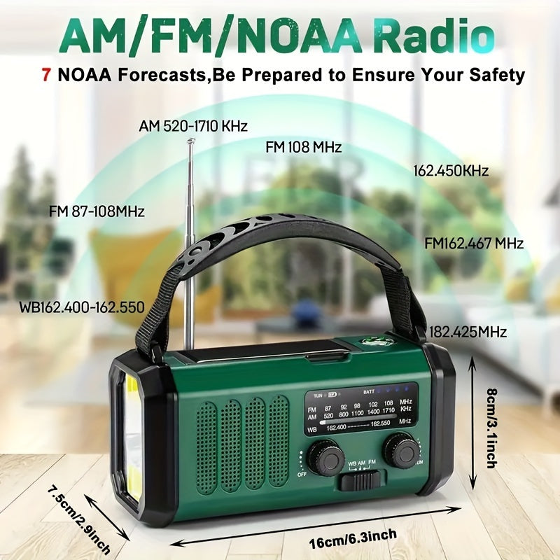 Alles-in-één Noodradio met Zaklamp, Zonnepaneel, USB-oplader en NOAA Weer Toegang – Compact Overlevingsapparaat