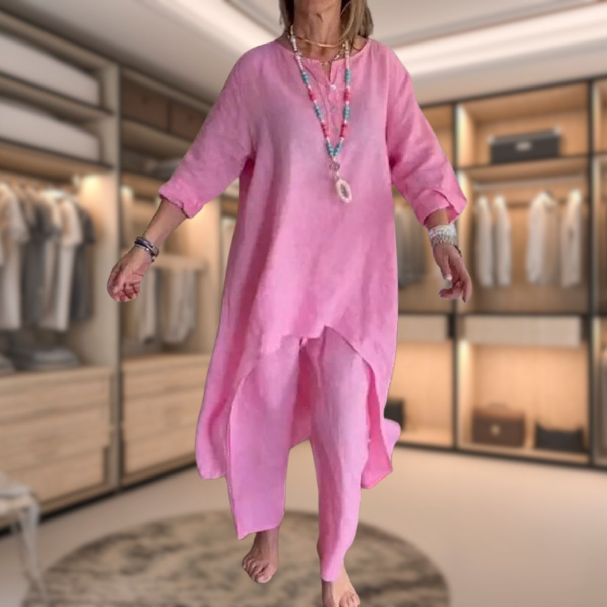 Elegante Dames Twee-delige Set – Comfortabele Luxe Outfit met Geruit Ontwerp