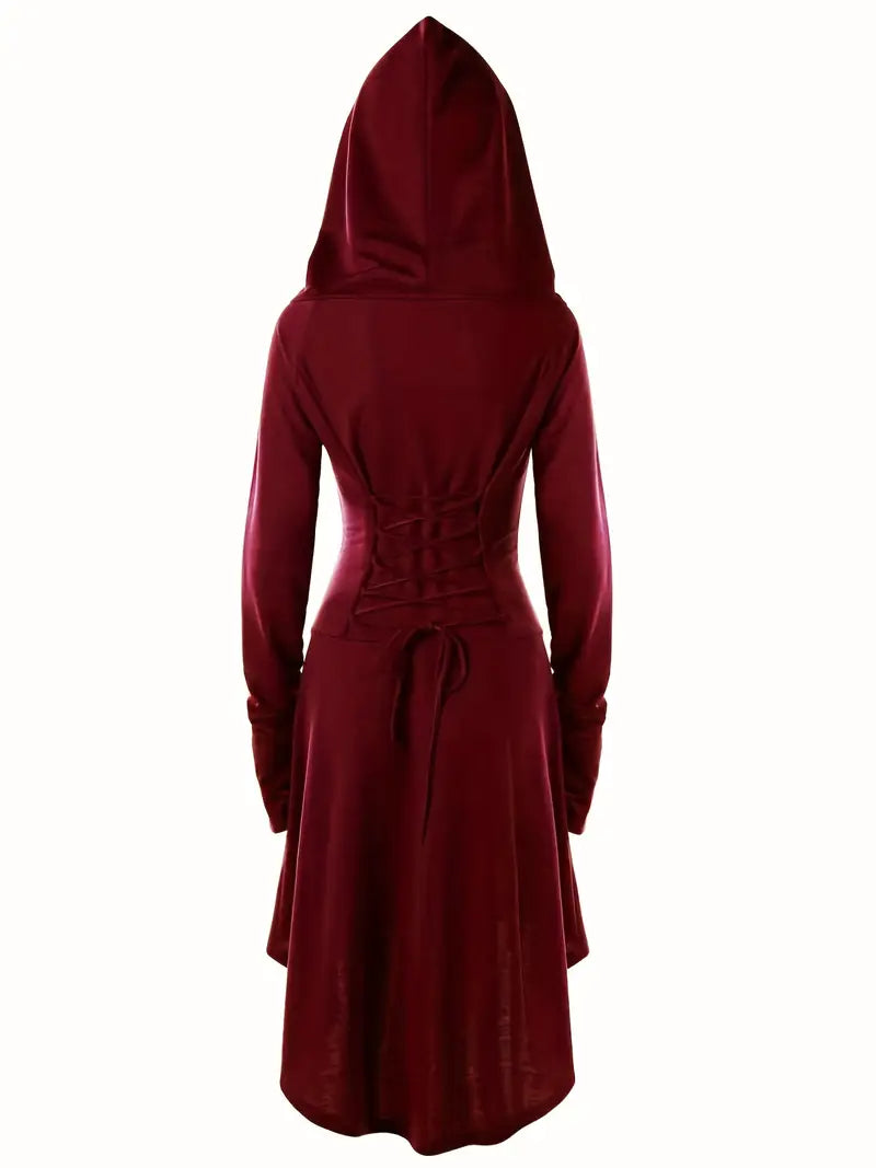 Dames Gothic Lace Up Halloween Film Kostuum Jurk | Hoodie Lange Mouwen