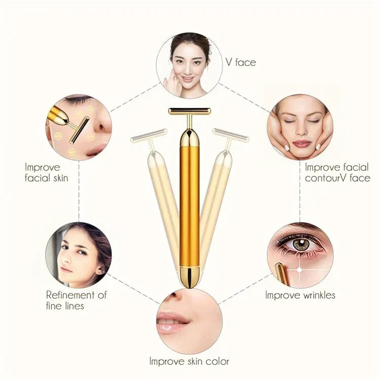 GildedGlow Luxe Gezichtsmassage Roller | Revitaliseer je huid met een elektrisch massagetool met 24K goud voor een stralende teint