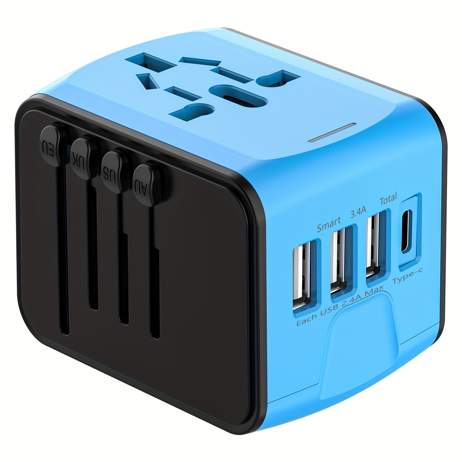 Universele Reisadapter met 4 USB-poorten en Type-C – Wereldwijde Compatibiliteit, Snelladen Veiligheidsfuncties