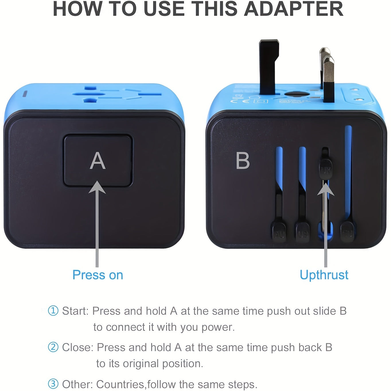 Universele Reisadapter met 4 USB-poorten en Type-C – Wereldwijde Compatibiliteit, Snelladen Veiligheidsfuncties