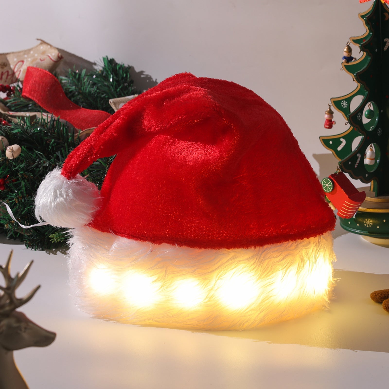Verlichte Kerstmuts met LED-lampen – Zachte Pluche Santa-muts met Kleurenlicht