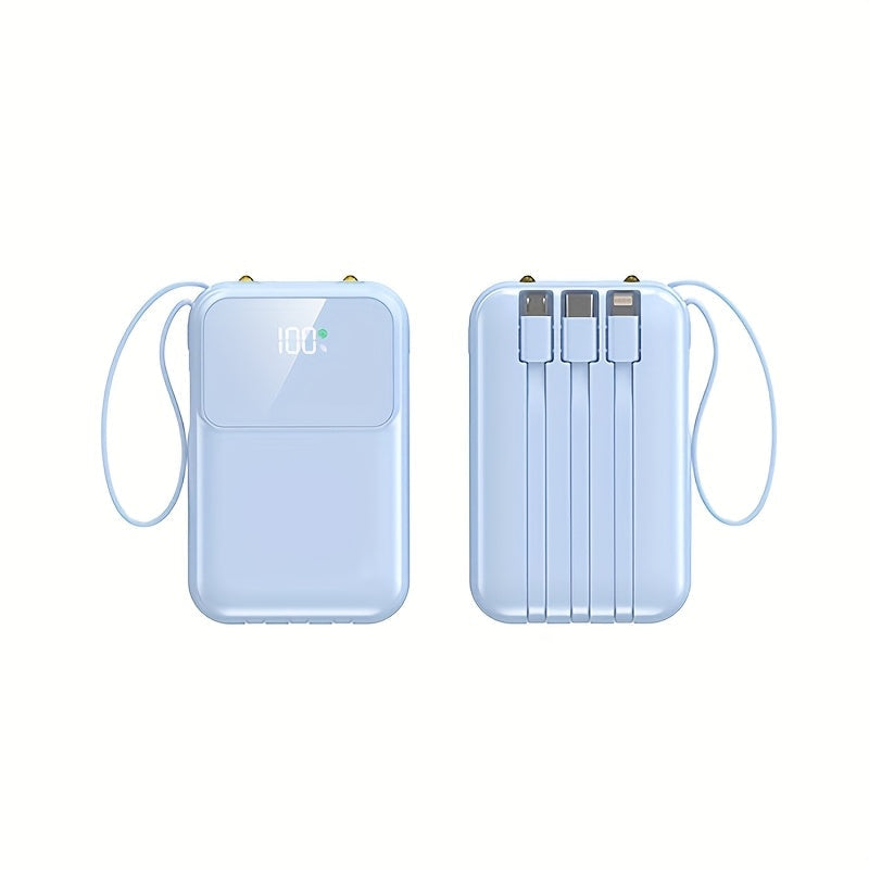 10000mAh Draagbare Powerbank met Snelladen en Ingebouwde Kabels – Compacte Telefoonoplader met LED-display