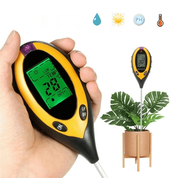 4-in-1 Bodemanalysator: pH, Vochtigheid, Temperatuur, Licht