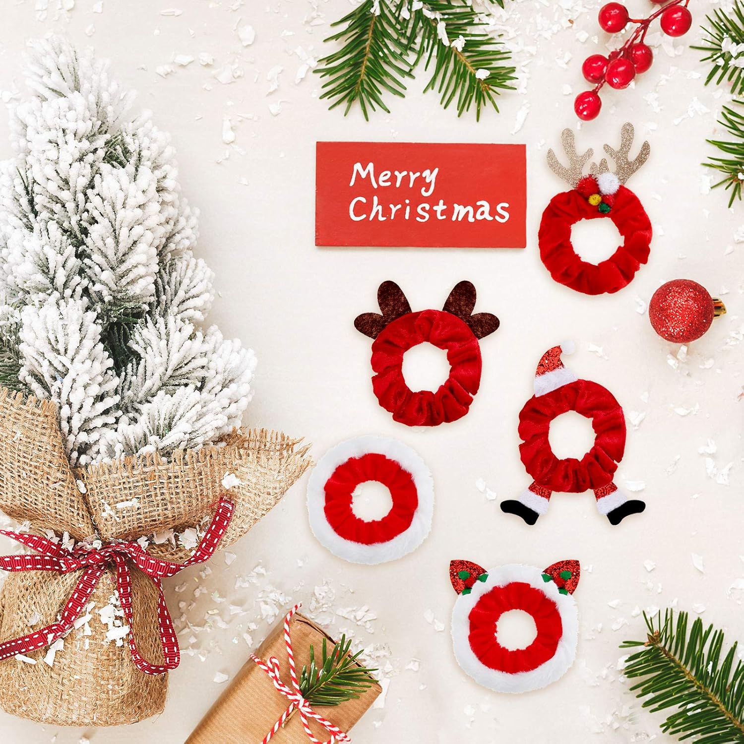 FluweelVrolijk Kerst Scrunchie Set – 10-delige haaraccessoire-collectie