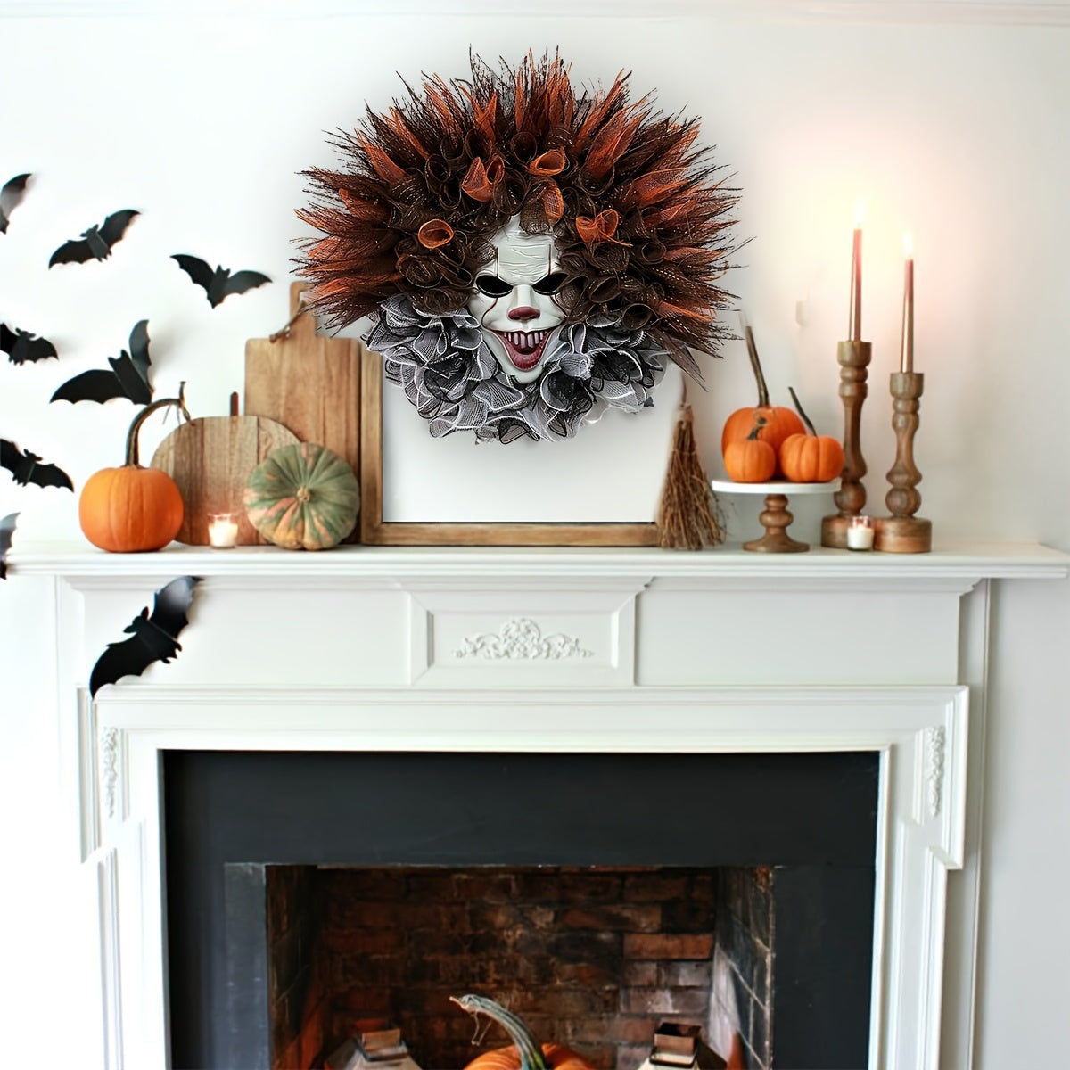 Halloween Engangstige Clown Mesh Krans | Griezelige Deurdecoratie