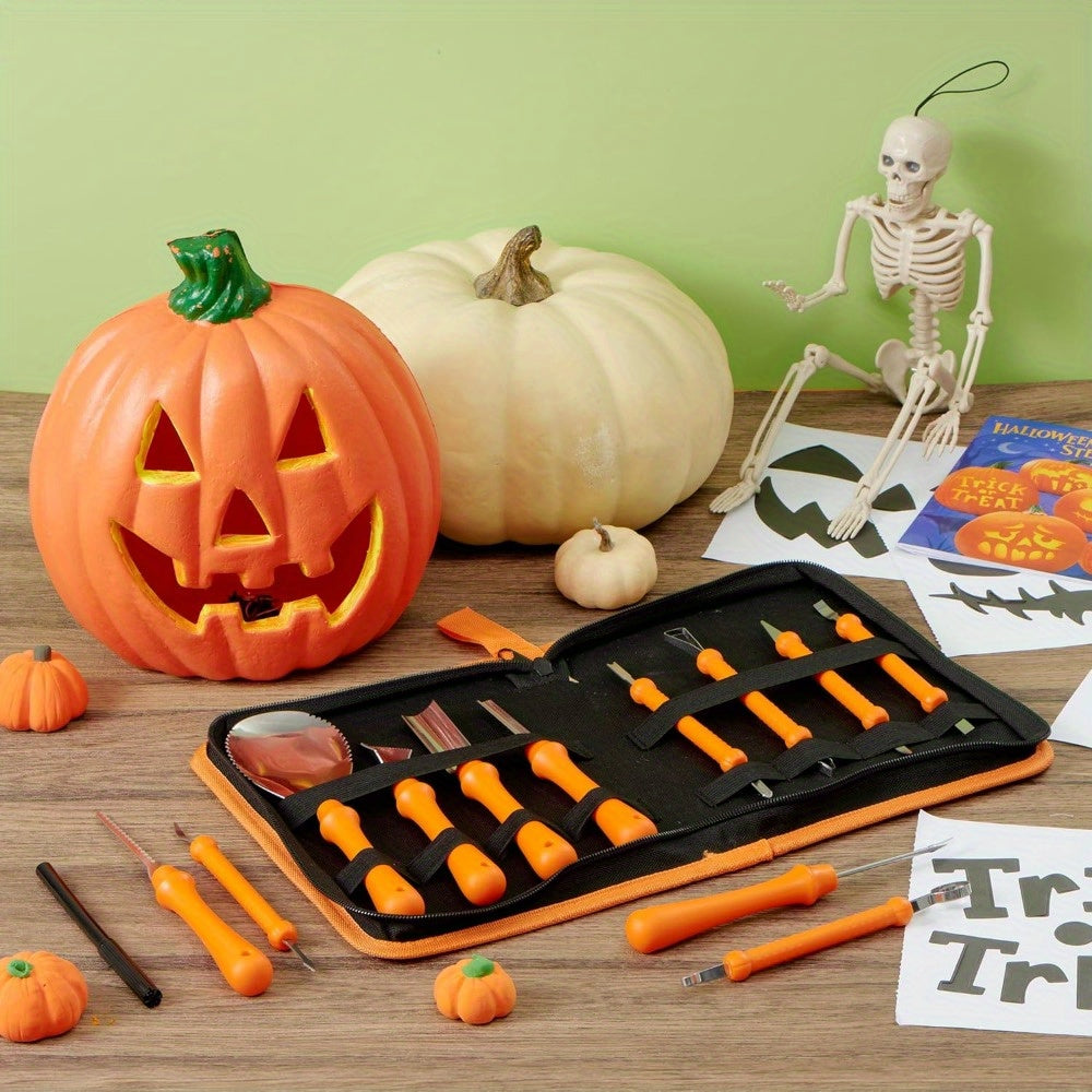 Halloween Pompoen Snijset met Sjablonen | Gemakkelijk Te Snijden Pompoenen Herbruikbare Gereedschappen