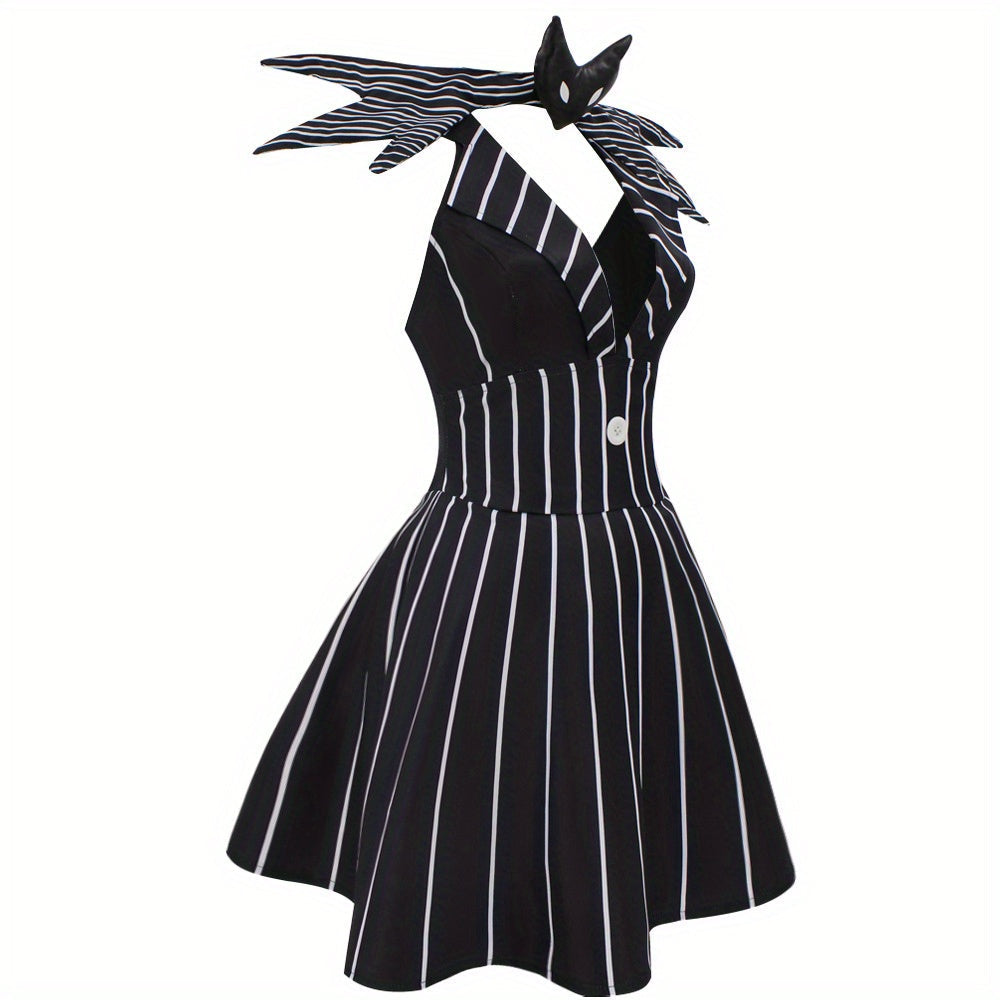 Dames Gothic Gestreepte Halloween Kostuum Jurk | Mini