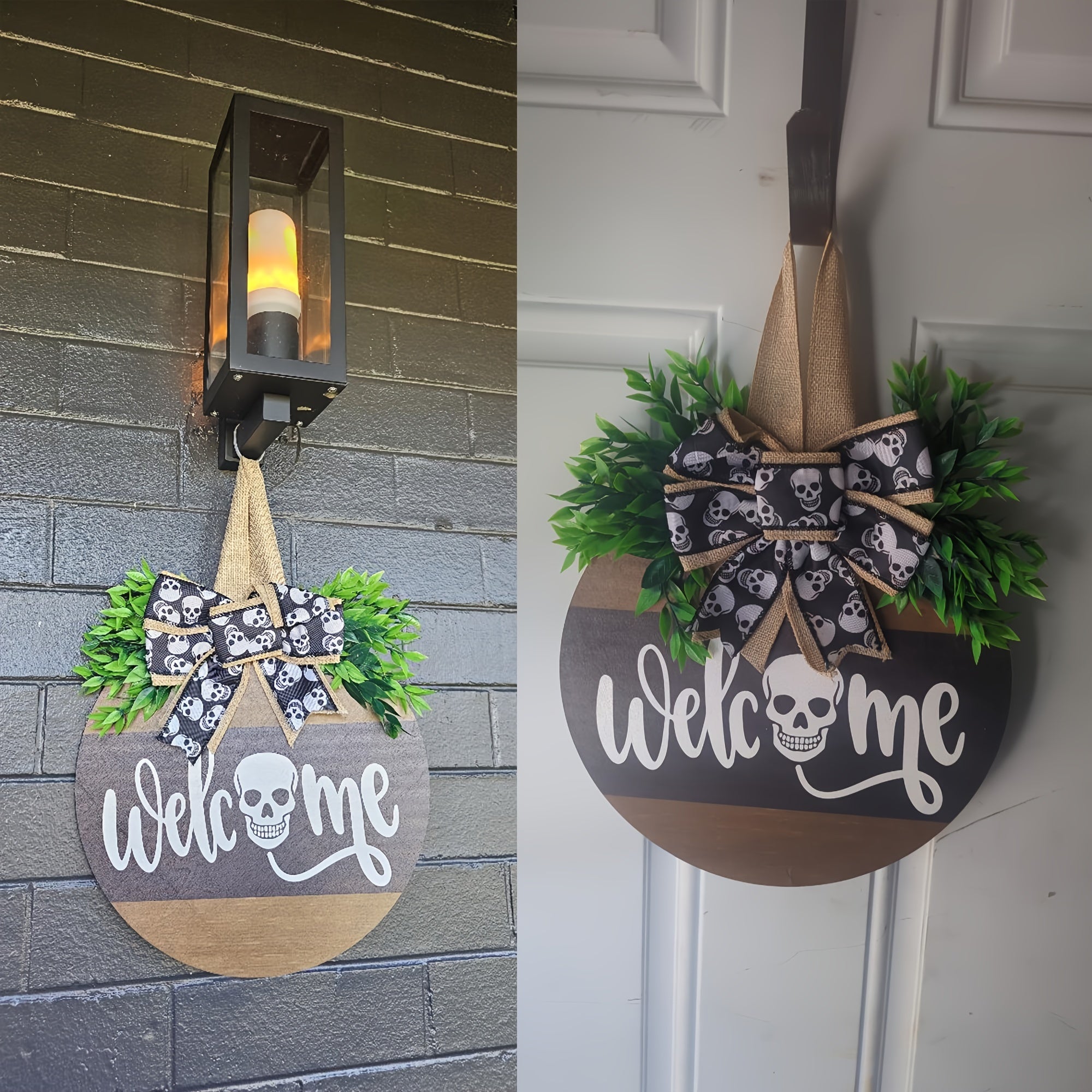 Halloween Spooky Skull Deurkrans | Rustieke Welkom Bord