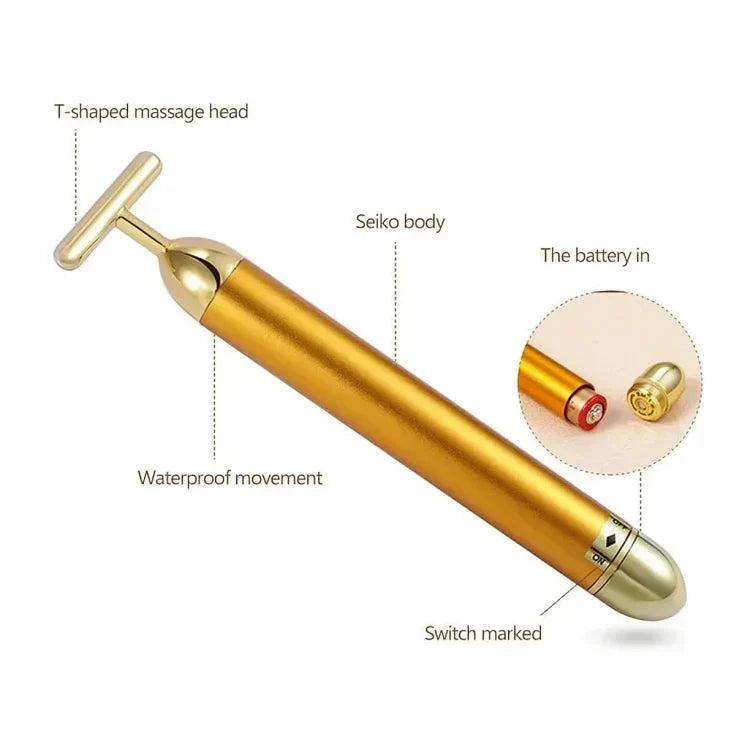 GildedGlow Luxe Gezichtsmassage Roller | Revitaliseer je huid met een elektrisch massagetool met 24K goud voor een stralende teint