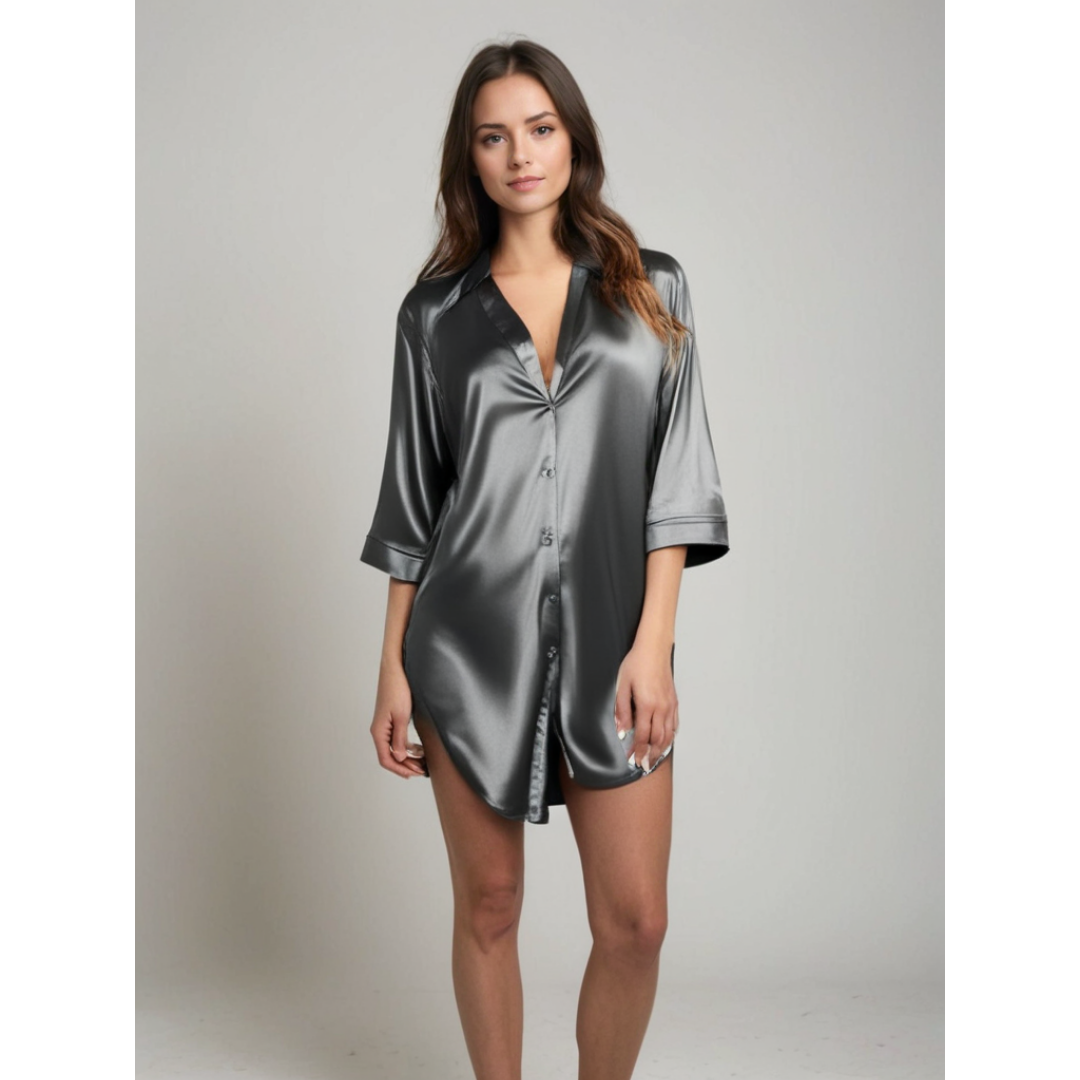 Zijde Dames Nachthemd – Stijlvolle Pyjama met Knopsluiting van Zijde