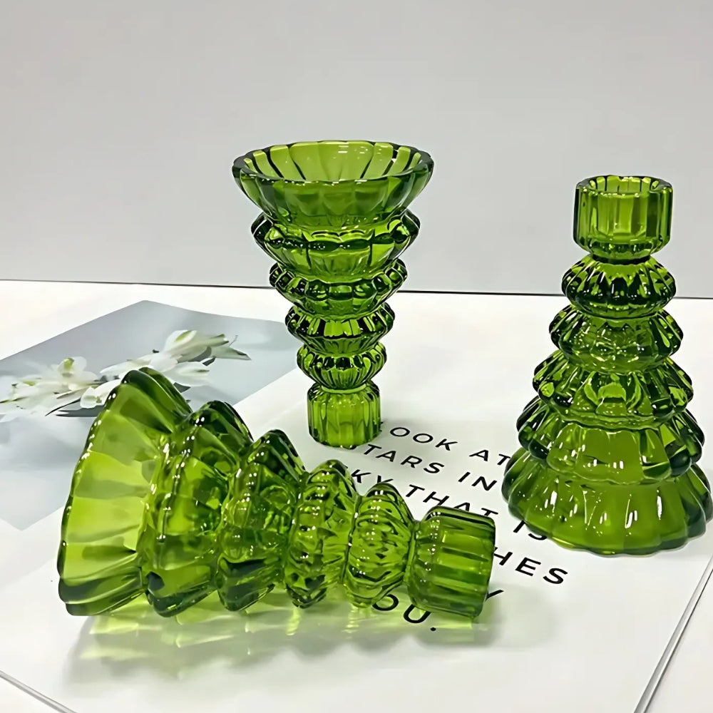 LumiTree Glas-Kaarsenhouder Set – 3-delig Boomvormige Tafeldecoratie