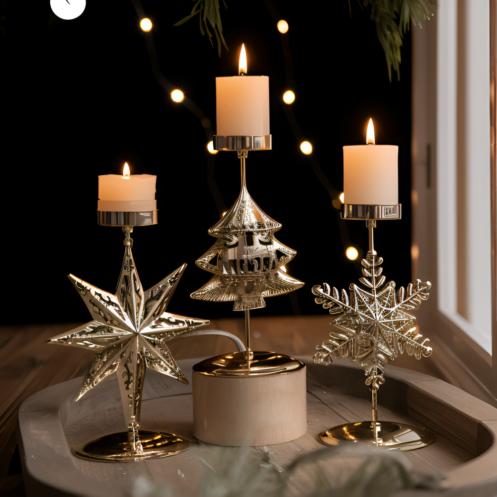 Vintage Gouden Kerstkaarsenhouder – Sfeervolle Decoratieve Tafeldecoratie