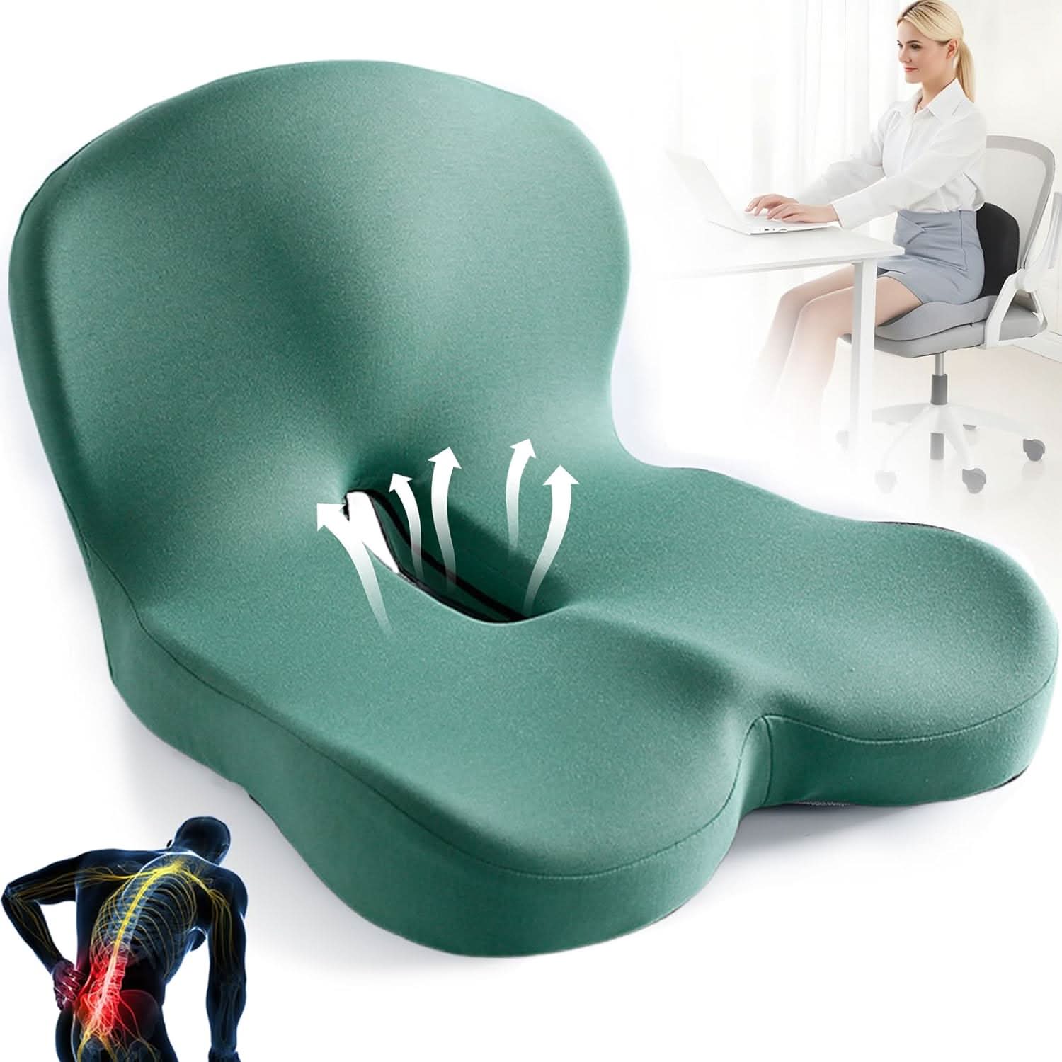 ErgoComfort Zitkussen – Ergonomisch Geheugenschuimkussen voor Rugsteun en Comfort