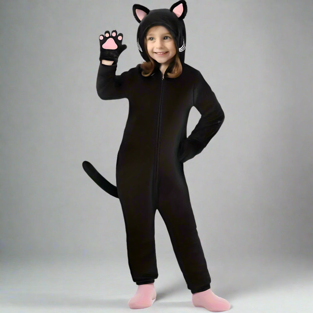 Kinderen Zwarte Kat Halloween Kostuum Jumpsuit