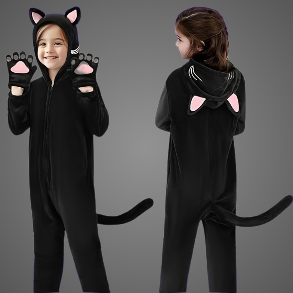 Kinderen Zwarte Kat Halloween Kostuum Jumpsuit